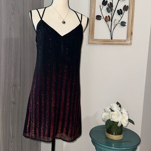 GUESS Marciano Women's Blk/Red Rhinestone Spaghetti Strap Slip Dress SZ S